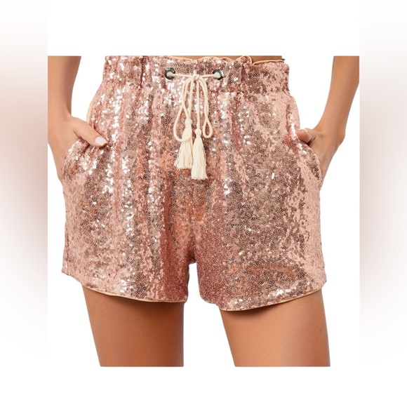 Pants - Sequin Drawstring Shorts